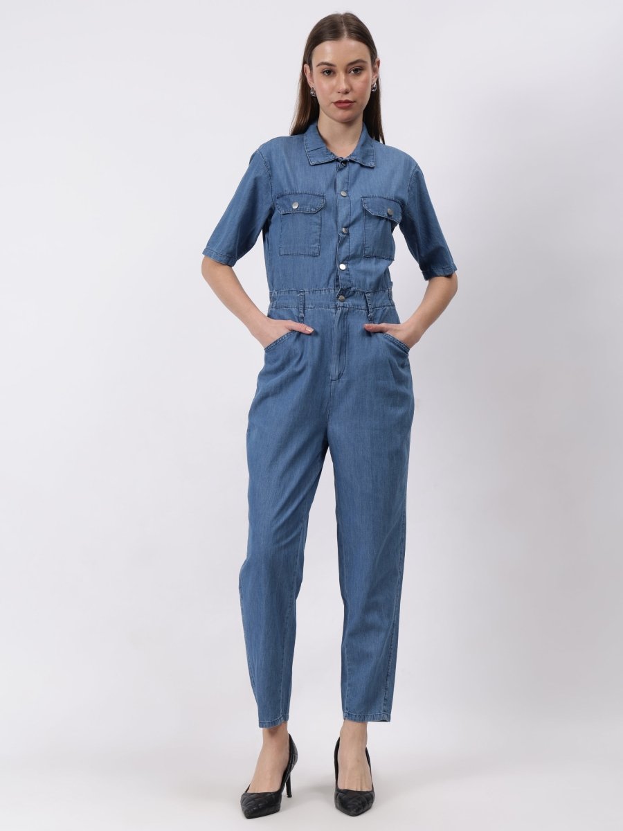 Gaiia Denim Jumpsuit - Blue - GAIIA